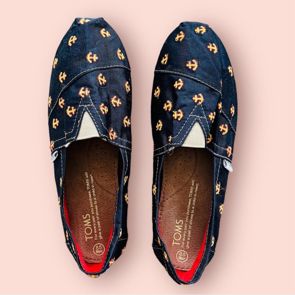 TOMS Men’s Size 8.5 Alpargatas Anchor Nautical Canvas Slip On Shoes Navy Blue